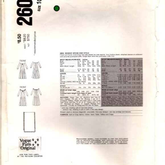 Vintage VOGUE NINA RICCI Wedding Gown Paris Original Pattern #1363 - Size 12 - U - Picture 2 of 3